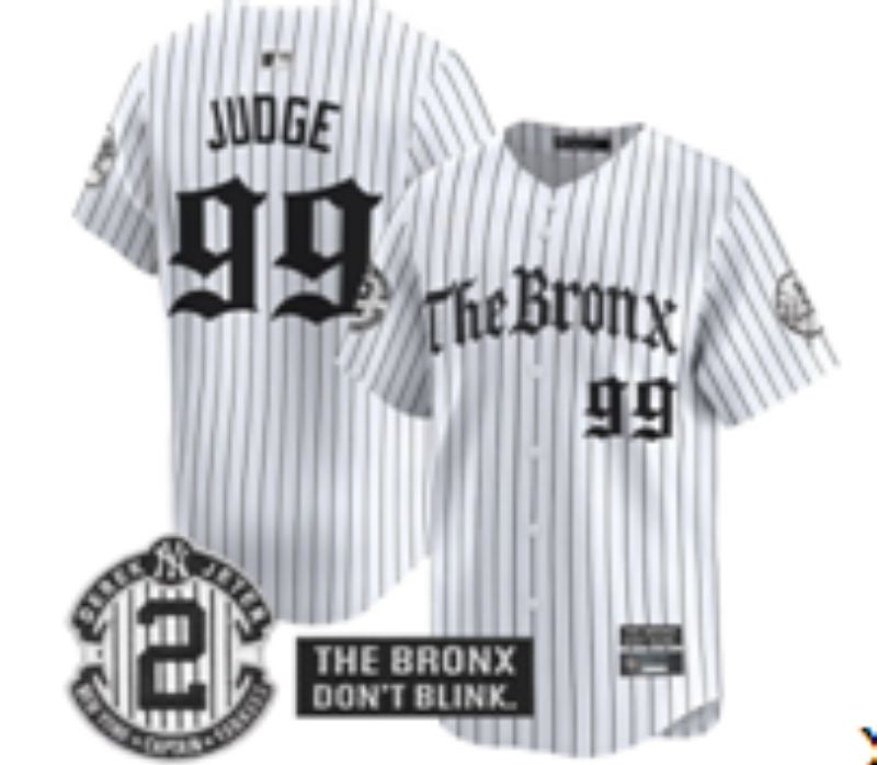Men 2025 New York Yankees #99 Judge White Stripe Five generations Joint Name Nike MLB Jersey style 02